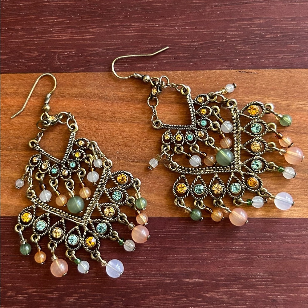 Bohemian Chandelier Earrings with Multicolor Stones & Beads